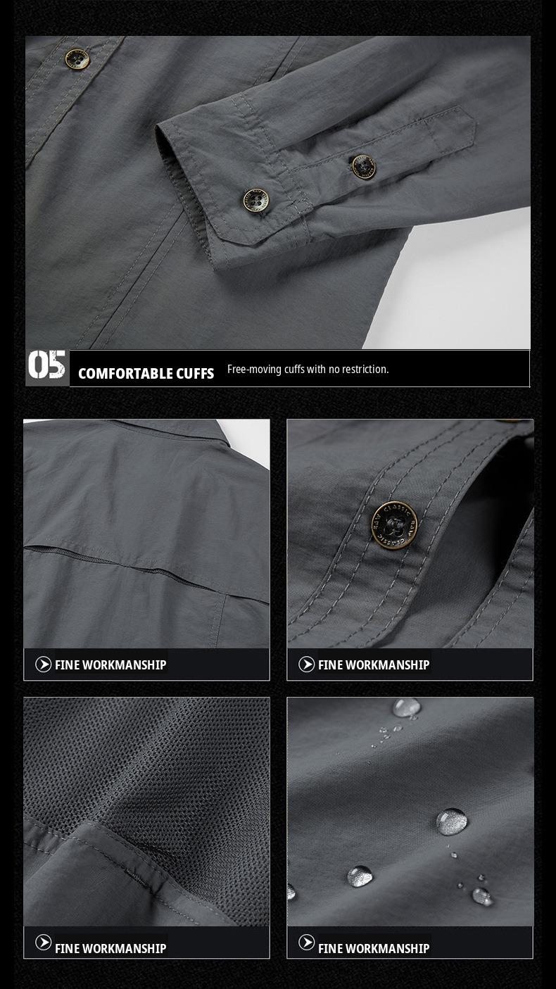 Men's Long-Sleeve Basics Tops, Quick-Drying Anti-Wrinkle Foldable Work Shirt, Machine Washable, Suitable for Casual Business Wear & Outdoor Holiday Activities (Fishing), Outdoors, Full Sleeves