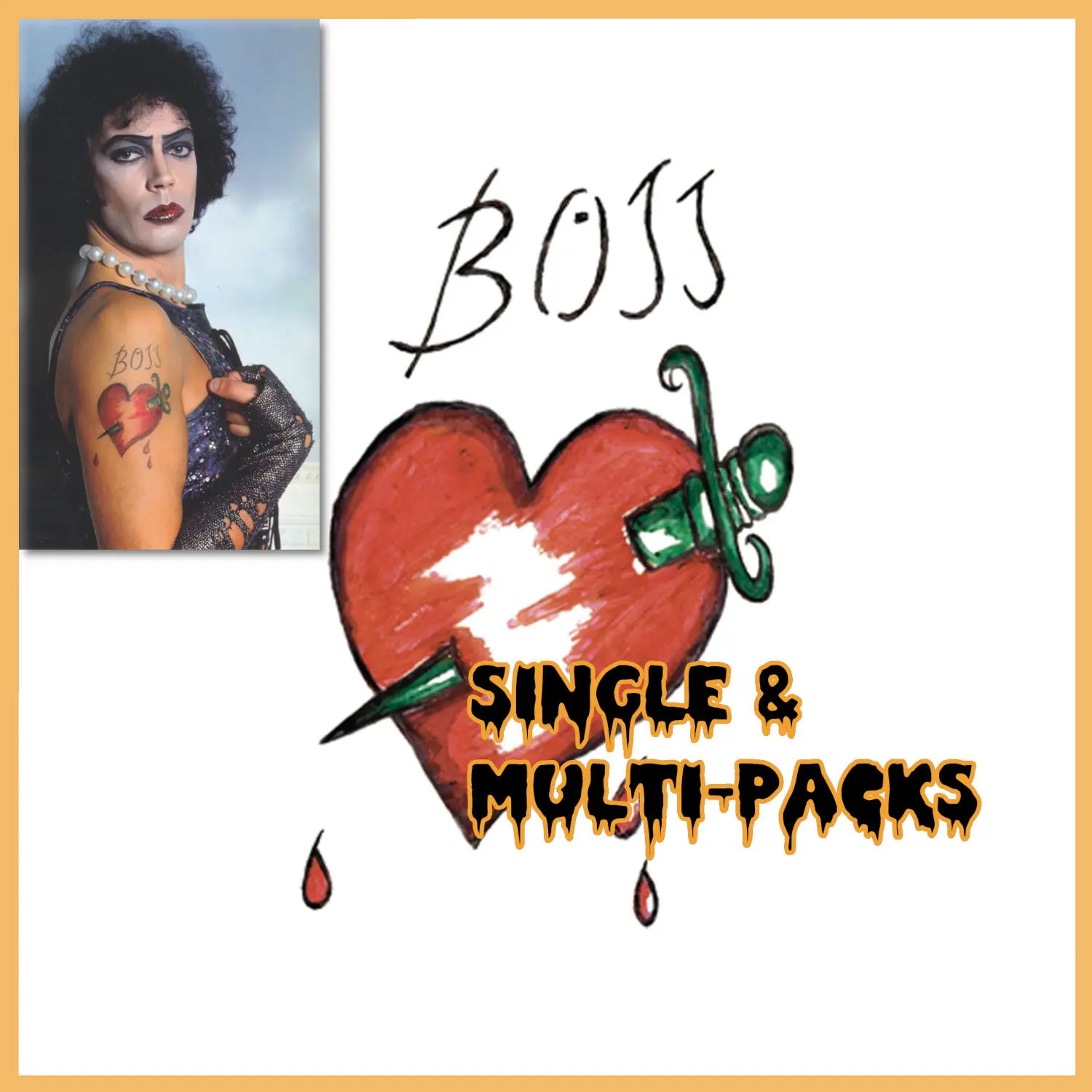 Deadly Sting Tattoos Frank N Furter Temporary Tattoo Rocky Horror Picture Show Boss Heart Dagger Replica Design