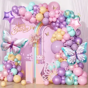 125pcs Butterfly Balloon Arch Kit, Color Butterfly Party Decorations with Pink Purple Teal Pearl Balloons Star Butterfly Balloons Butterfly Stickers for Butterfly Birthday Baby Shower Decorations