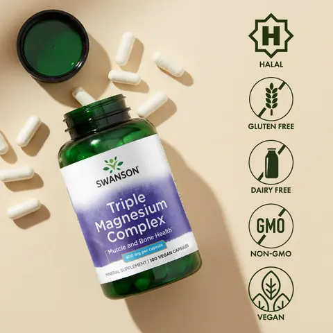 Swanson Triple Magnesium Complex 400 mg 100 Vegan Capsules for Muscle Bone Health & Cardiovascular Support US Made