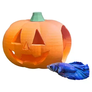 Halloween Jack-O-Lantern Betta Hide/Perch Hammock | Suction Cup Aquarium Decor & Enrichment for Bettas | Resting Spot & Fish Tank Decoration