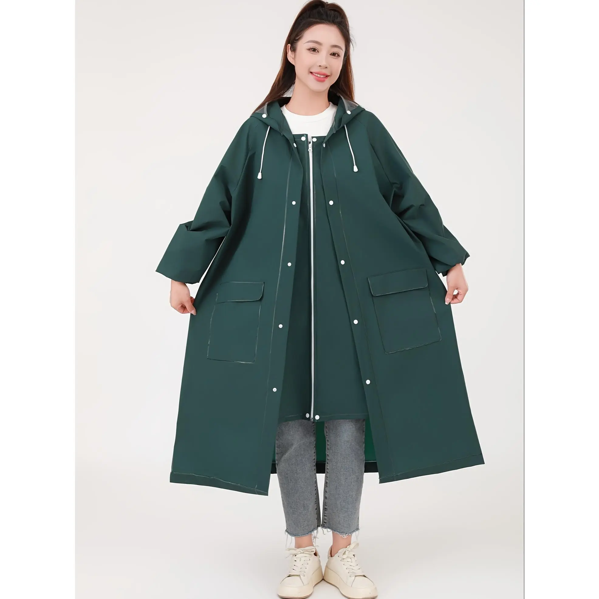Men's and Women's Long High Quality Raincoat for Outdoor Travel and Hiking, Portable Raincoat with Zipper, Backpack Compatible, Reflective Strips, Widened Panel, Bicycle Raincoat, Electric Scooter Raincoat