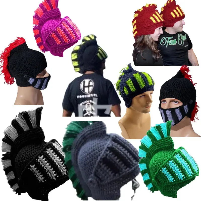 Handmade Knitted Hat Creative Funny Hat Hand-knitted Tassel Red Crown Roman Hat Knight Hat Helmet Hat