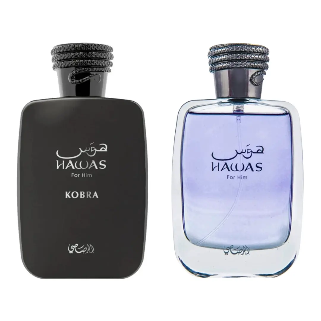 Rasasi Hawas Kobra & Hawas 2-Piece Bundle Set, Intense Men's Fragrance Bold EDP Perfume Spray with Aromatic Amberwood, Bergamot Mix