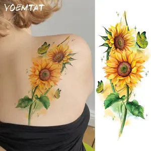 Waterproof Temporary Tattoo Sticker Colorful Sunflowers Butterfly Flowers Dreamy Romantic Cute Fun Pattern Body Art Arm Fake Tattoos Sleeve For Women Men Chest Waist Shoulders Legs Thighs Ankles