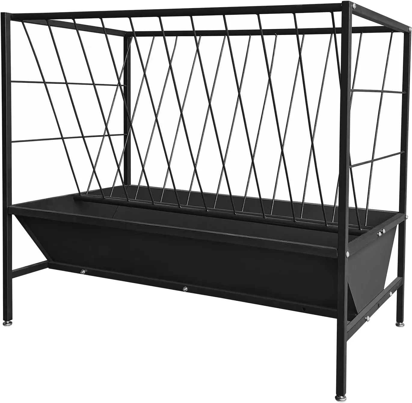 GAOMON 45 Gallon Pasture Hay Feeder, Heavy Duty Steel 2-in-1 Livestock Feeder, Hay Grain Feeding with 24 Gallon Feed Pan, Livestock Feeding Trough for Sheep, Calf, Cow, Horse, Black Tray Outdoor