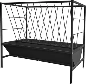 GAOMON 45 Gallon Pasture Hay Feeder, Heavy Duty Steel 2-in-1 Livestock Feeder, Hay Grain Feeding with 24 Gallon Feed Pan, Livestock Feeding Trough for Sheep, Calf, Cow, Horse, Black Tray Outdoor