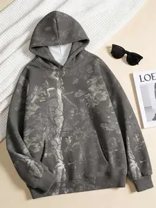 New women's clothing camouflage hooded sweatshirt with maple leaf print super large hooded sweatshirt, wool pullover sweatshirt, long sleeved sweatshirt with pockets, loose design neutral long sleeved sweatshirt Tops Everyday Womenswear