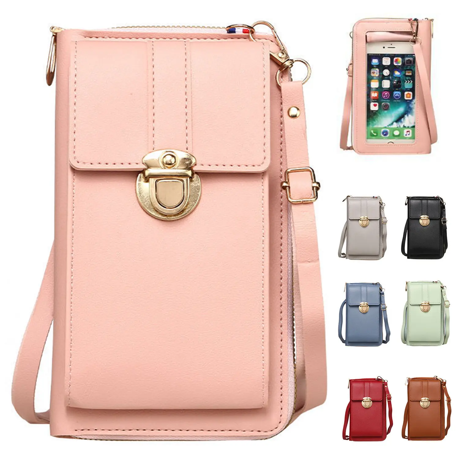Women's Touchscreen Crossbody Phone Purse, Large Capacity Lock Closure Mini Shoulder Bag