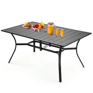 VEVOR Outdoor Patio Dining Table, 59 inch Long Rectangular Metal Steel Slat Backyard Bistro Tables for 4 - 6, with 1.5 in Umbrella Hole, All - Weather Large Furniture for Lawn Garden Porch, BlackVEVOR Super Brand Day