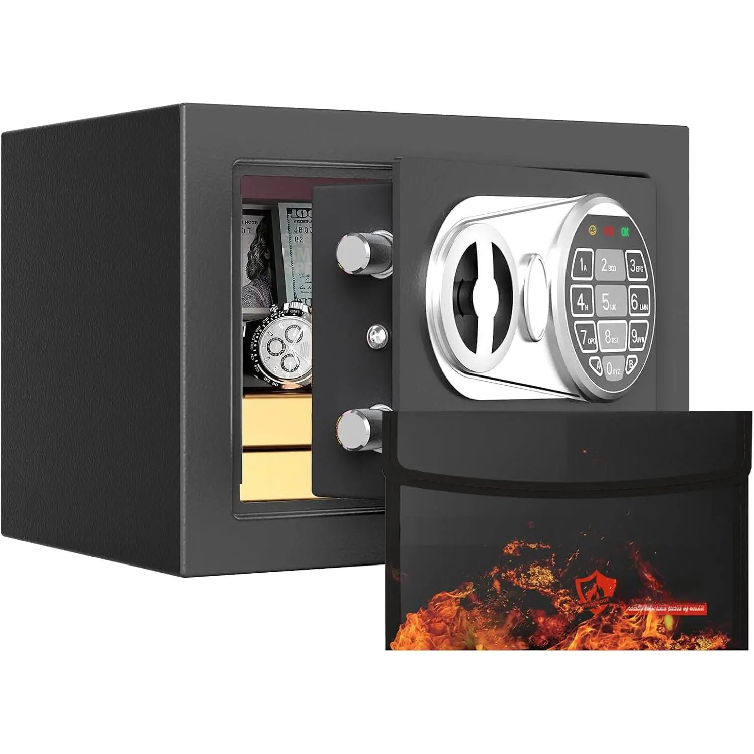 Small  Safe with Fireproof Bag, Digital Mini Safes with &Code for , Safe Box for Personal Items for , 6.69"D x 9.05"W x 6.69"H