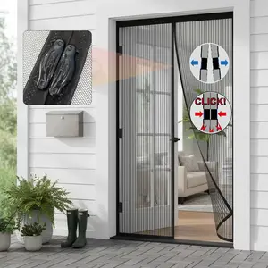 Polyester Mesh Screen, Striped Design, Magnetic Closure, Easy Installation, Durable, Suitable for Living Room, Garage, Kitchen, Etc, Garage Screen Doors