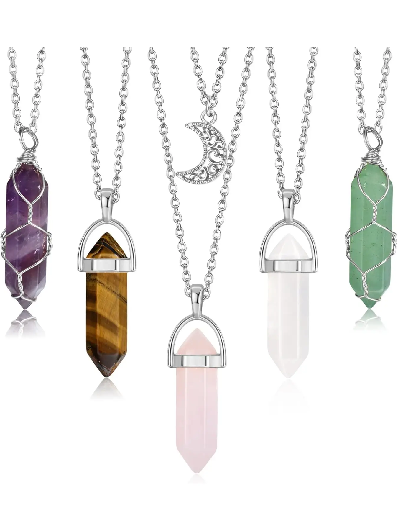 5 Pieces Ama Crystal Elegant Necklaces Set Gemstone Chain Multicoloured Crystal Chain Pendant Necklace