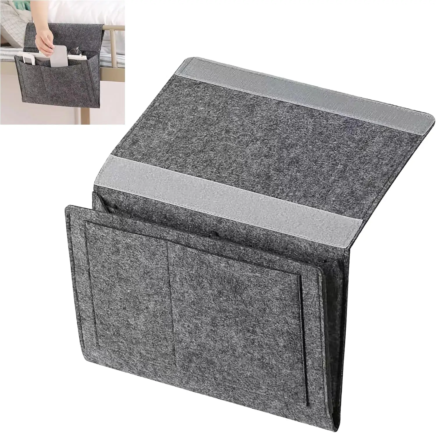 Space-Saving Bedside Caddy - 5-Pocket Felt Hanging Organizer for College Dorms & Bunk Beds, Soft Nightstand Storage for Phone, Glasses & Books (Beige)