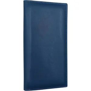 Leather Checkbook Cover for Personal, Check Holder Wallet with Pen Holder & Clear Divider for Duplicate Checks (Men & Women) (Dark blue)