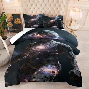 Space God Pattern Quilt Set, Including 1 Blanket and 1 or 2 Pillowcases Without A Core, Suitable for Home or Dormitory Decoration, Perfect for Holiday Gifts