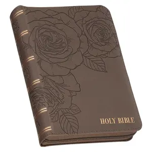 KJV Holy Bible, Compact Large Print Vegan Leather Red Letter Edition - Bibles with Ribbon Marker, Floral Dusty Taupe Cover, Zipper Closure (King James Version)