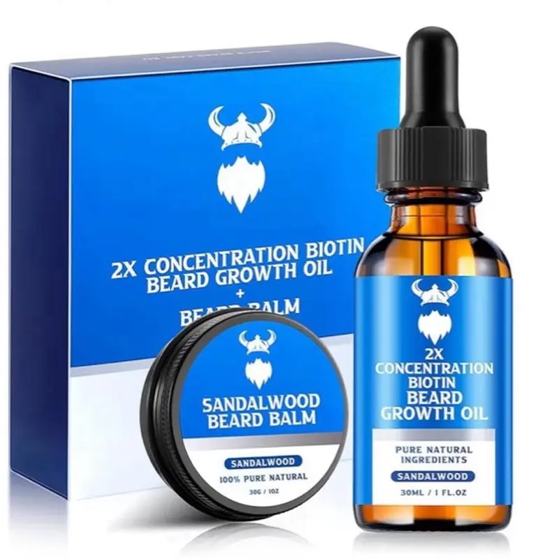 Beard Growth Oil & Balm Kit with 2X Concentration Biotin Argan Jojoba Oil Sandalwood for Men Natural Ingredients Amazon's Choice