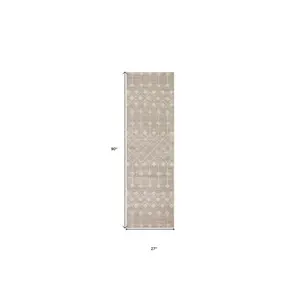 8' Beige And Ivory Moroccan Runner Rug