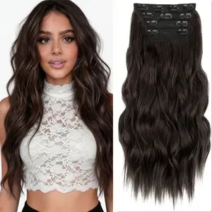 [Plodon] 16-Inch Clip-In Synthetic Hair Extensions — Long Wavy Style (4-Piece Set) | Naturally Voluminous, Seamless Blend | Simple, Elegant, Refined — Exquisitely Crafted for Women tiktokshopspringglowup