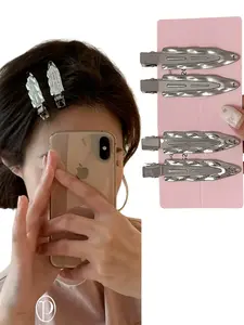 4 Piece Metal Hair Clips Set, Hammered Silver Color Duckbill Clamps, Minimalist Style, Strong Hold Gentle on Hair, Comfortable Wear