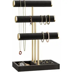 3 Tier Bracelet Holder Display - Detachable T Bar Black  Bracelet Holder,  Holder Organizer for Bracelet, Necklace, Watches, Rings