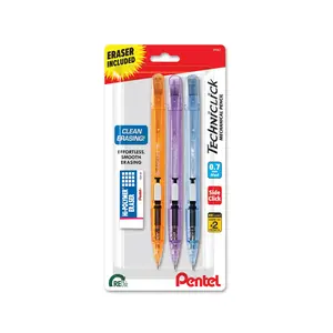 Techniclick Mechanical Pencil (0.7mm\) Medium Point, Assorted Barrel Colors, Small Block Eraser, 3-Pk
