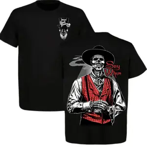[100% Cotton] Lightweight Doc Holliday Say When Old West Death Dealers Collection Tombstone Ghost Town Zombie T-Shirt, Cowboy Shirt, Full Color, Full Size Graphic Casual