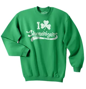 I Clover Shenanigans Funny Saint Patricks Day Clover St Patty Unisex Sweatshirt Funny Sweater Saint Patrick's Day Crew Neck Funny Drinking Long Sleeve Crew Novelty Sweatshirts for Men Green