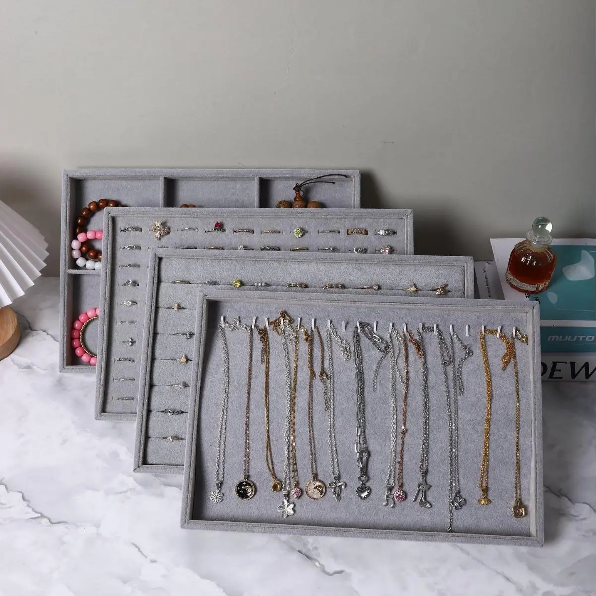 Velvet Jewelry Display Tray Jewellery Holder Bracelet Ring Earrings Necklace Pendant Organizer Storage Box Organizator Trays