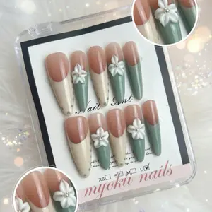 Myokii Nails - Elegant Floral Design Press-On Nails in XS S M L Sizes for Perfect Fit and Style