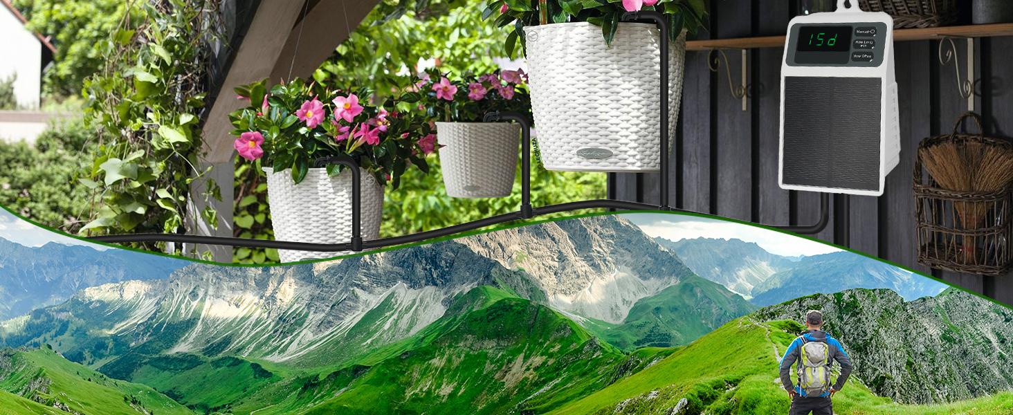 Solar Automatic Drip Irrigation System Kit Anti-Siphoning For 10 Potted Plants DIY Automatic Timing Watering for 15 Days Waterproof with Digital Display Auto Plant Waterer Outdoor Indoor Balcony Patio