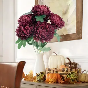 1 Bouquet of Artificial Chrysanthemums, 7-head Faux Chrysanthemum Bouquet, White|orange|burgundy Plastic Fake Flowers, Home Decor, DIY Decorative Accessories, Religious Supplies | Floral Design | Plastic Chrysanthemums, Artificial Flowers for Gravesites