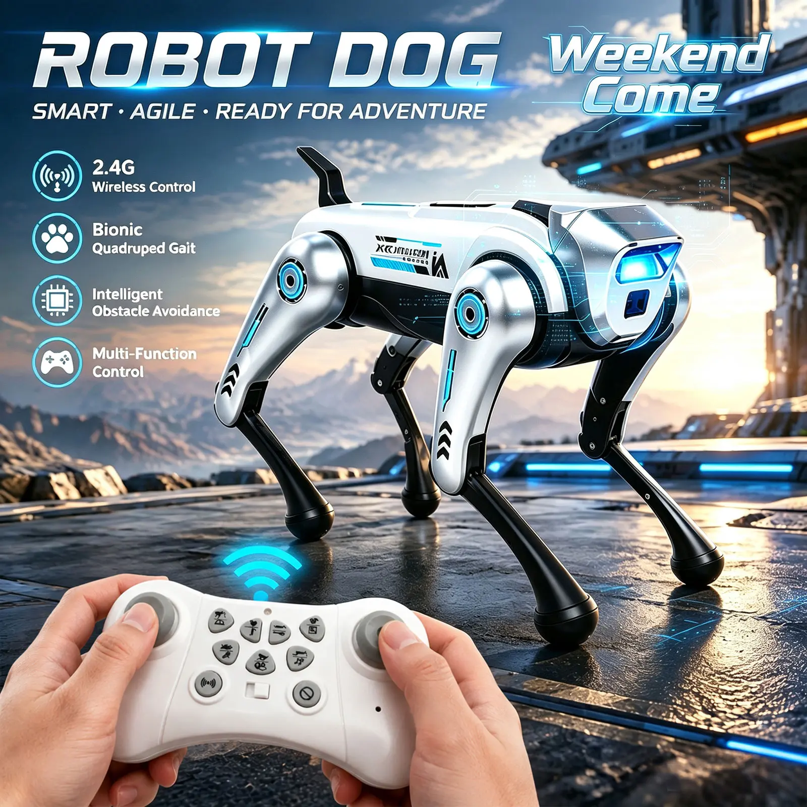 Rechargeable Battery Smart Remote Control Robot Dog, 1200mAh Long Battery Life, with Charger, Programmable & Auto Demo Mode, LED Lights & Music, Over 30 Bionic Actions, STEM Educational Toy, Perfect Gift for Kids, Birthday Gift