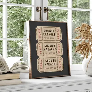 Shower Karaoke Ticket Print Bathroom Funny Wall Art dark Grey not black white Aesthetic Shower Singing Vintage Trendy Decor Poster..