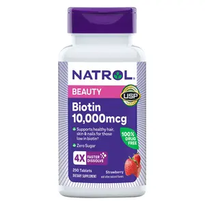 Natrol Biotin 10,000 mcg., 250 of 4X times Faster Dissolve Tablets, Optimum Healthcare Supplement to Support Healthy Hair, Skin and Nails