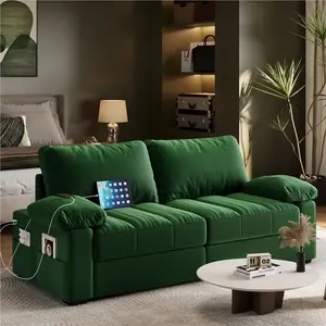 Yaheetech 2-Seater Velvet Sofa Couch with Pillow Top Arms, 79’’ W Upholstered Loveseat Sofa with USB Charging Ports and Storage Pockets