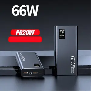 66W Power Bank Portable Super Fast Charger External Battery PD 20W 3USB Large Capacity Mobile Power Supply
