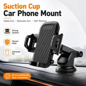 Car Phone Holder Strong Vacuum Suction Cup Mount for All Smartphones & Vehicles Foldable Design Works on Dashboard Gym & Bathroom Mirrors