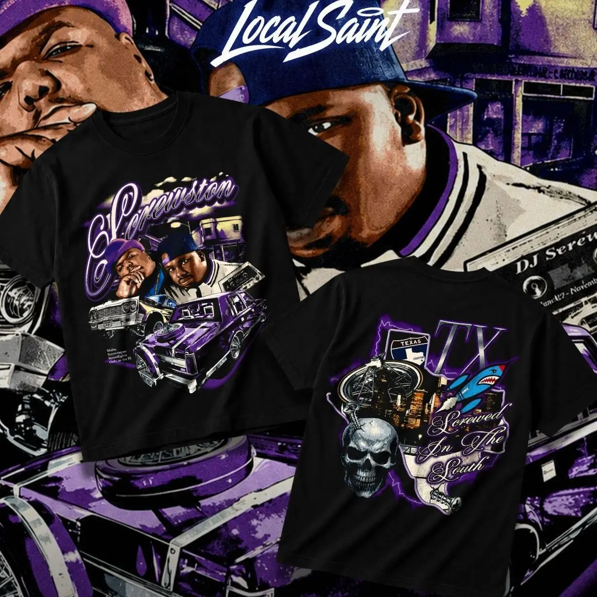 LOCALSAINT Screwston TX Screwed In The South Heavy Cotton Unisex Graphic T-Shirt Hoodie Houston Rap Hiphop Texas Screwed Up Click DJ Screw 713 Crewneck Tee, Vintage Streetwear Graphic T-Shirt Direct To Garment Breathable Print X8A