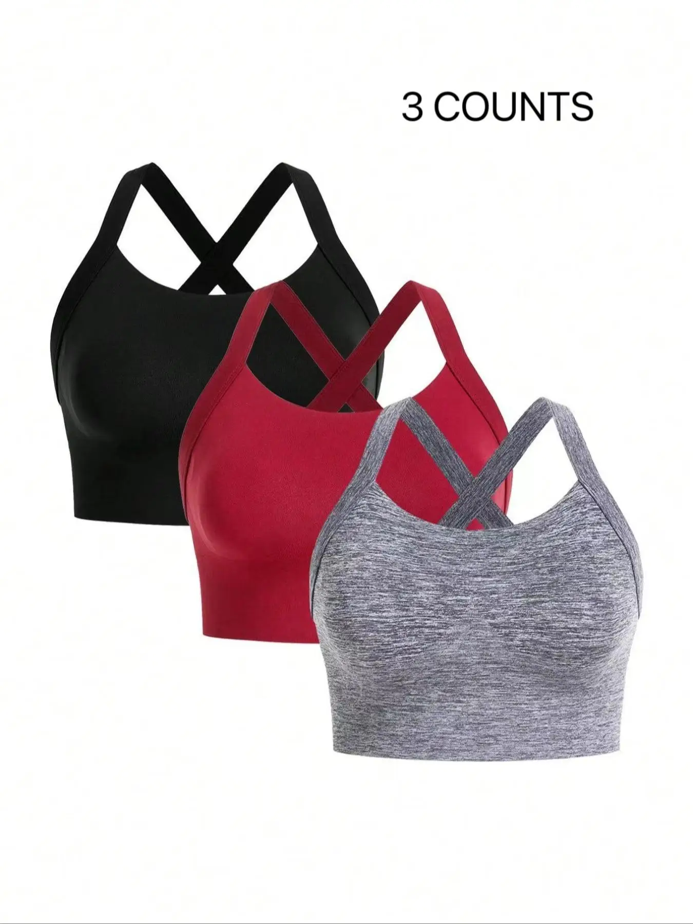 Plus Size Solid Criss Cross Backless Sports Bra, Sporty Breathable Comfortable Bra for Yoga Gym Workout Exercise, Women's Plus Size Sports Underwear f