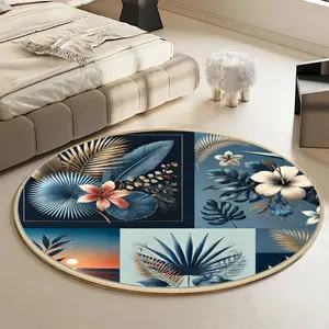 Round Flannel Floor Mat Made in USA -- Sunset Serenity Home Decorative Rug Machine Washable Rug