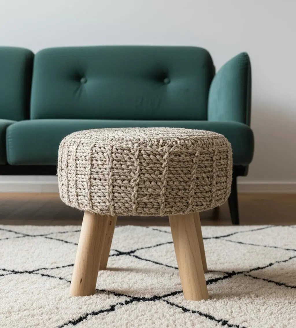 HomeRoots Taupe & Brown Wool Round Footstool, 15x19x19 in., Modern Living Room Indoor Stool, Stylish Home Furniture Piece, Living Room Furniture, Modern Furniture