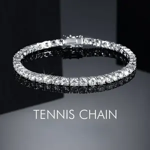 FASHION4U - Luxury Hiphop IED Out 3mm 4mm 5mmTennis Bracelet Full Diamond 925 Silver Plated Wedding Party Jewelry Bracelets for Women Man
