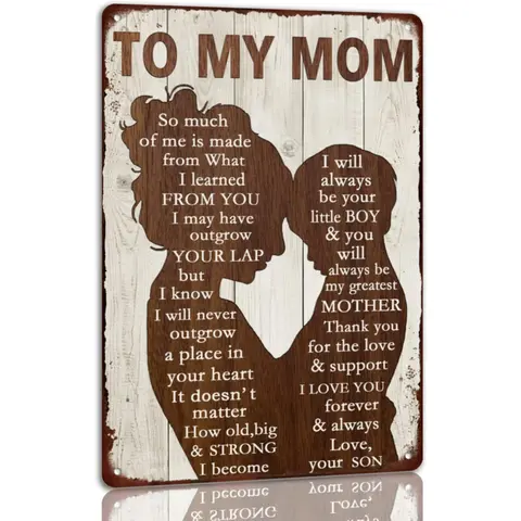 "To My Mom" Vintage Retro Tin Decorative Plaque - Hanging Wall Sign, Vintage Room Decor, Room Decor Accessories, Mom Birthday Gifts, Home Supply with 1 Mounting Nail & Bright Colors