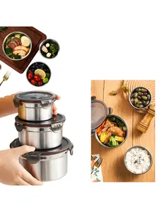 3-Piece Stainless Steel Food Storage Container with Lid Sealed Metal Lunch Box Stackable Bento Box Leak-Proof Meal Prep Container for Oven Freezer