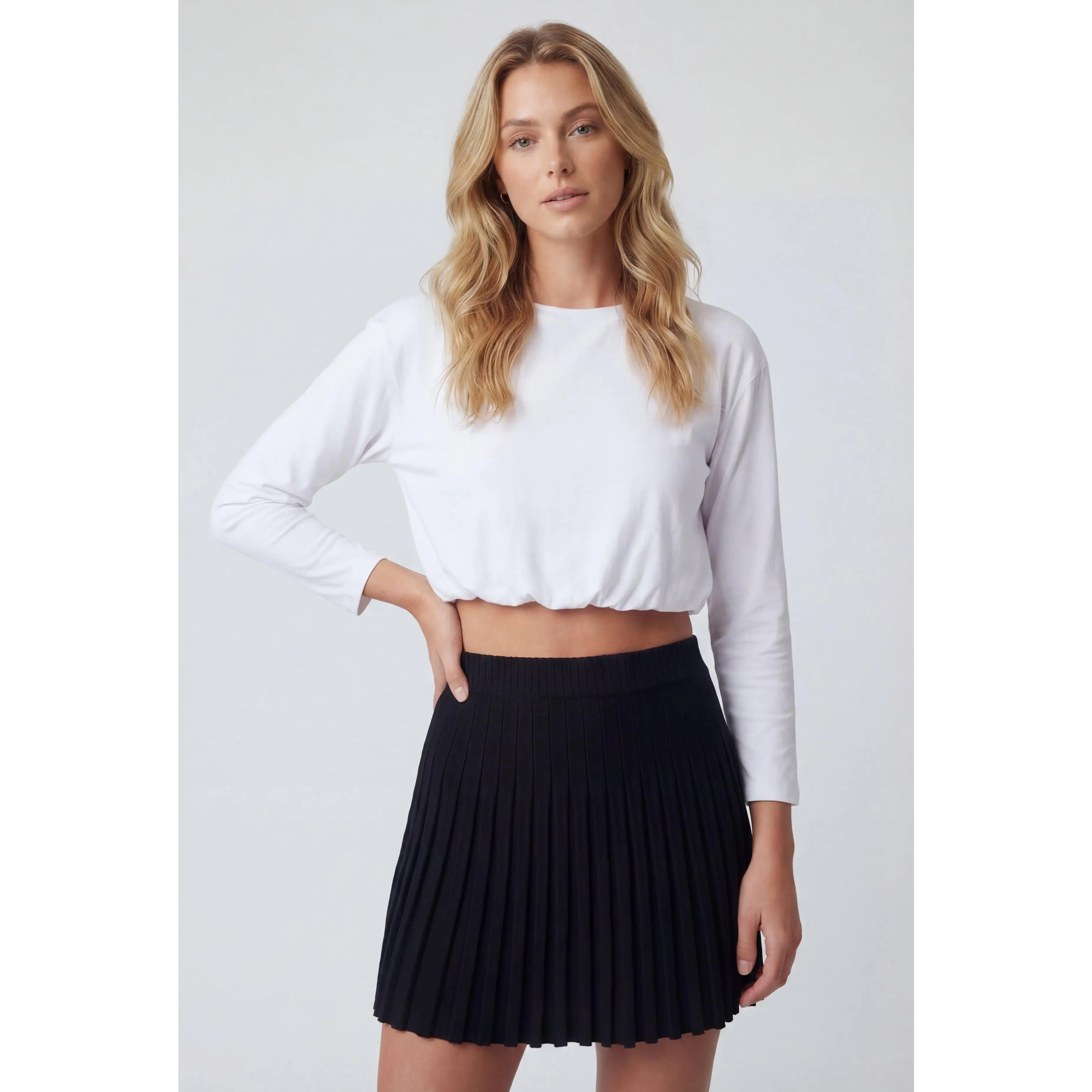 Melanie Crop Long Sleeve Bubble Hem Top