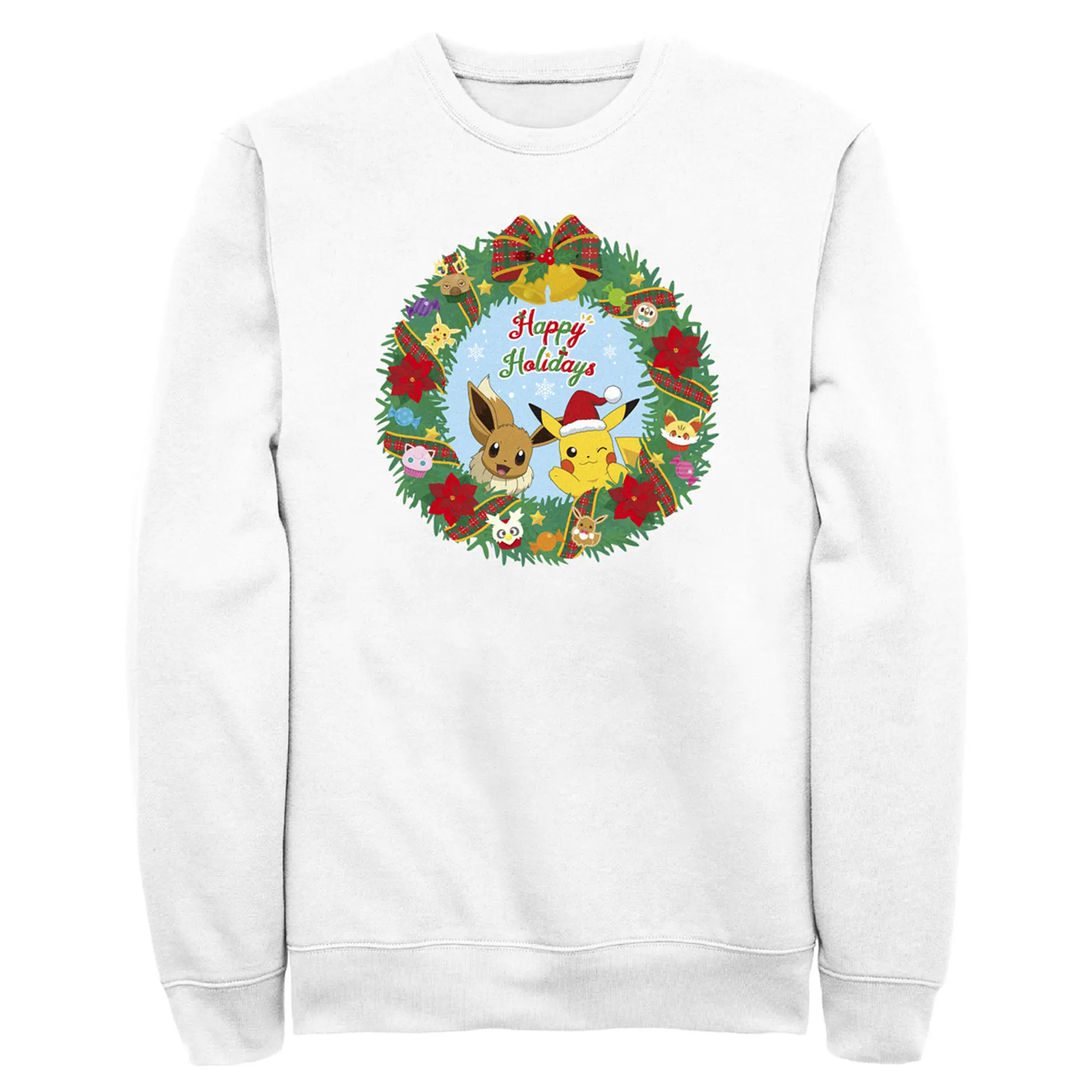 Men's Pokemon Pikachu and Eevee Happy Holidays Sweatshirt