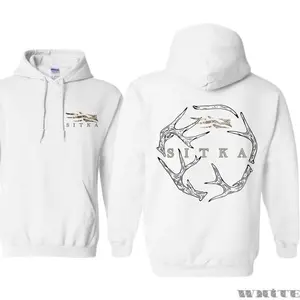 Sitka Hoodie - Featuring Front Antler Logo, And Back Graphic Of Circular Antler Design With Sitka Branding, Designed For Hunting Enthusiasts And Outdoor Lifestyle Fans Who Appreciate Minimalist Wildlife Art And Rugged Performance Style