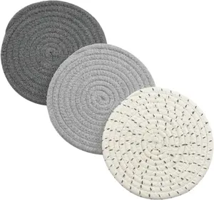 Potholders Set Trivets Set  Pure  Thread Weave Hot Pot Holders Set (Set of 3) Stylish Coasters, Hot Pads, Hot Mats,Spoon Rest For Cooking and Baking by Diameter 7 Inches (Gray)